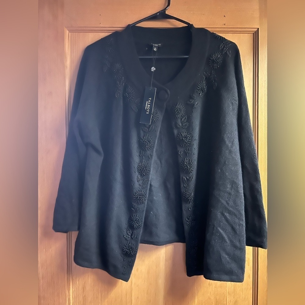Talbots NWT XL lambs wool angora cardigan sweater beaded button 3/4 sleeve